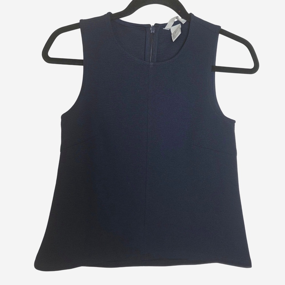 H&M Sleeveless A Line Blouse Back Zip Work Office Minimalist‎ Navy Size XS